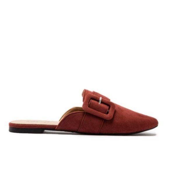 Faux Suede Buckle Mule in Merlot - Picture 4 of 7